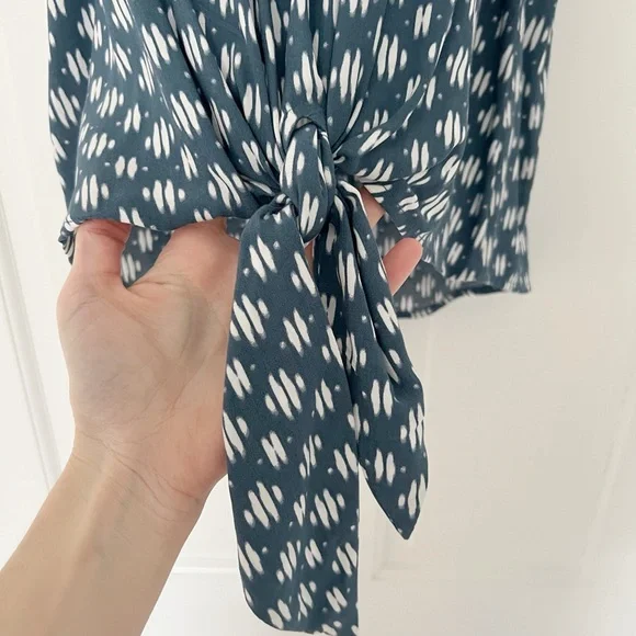 LOFT Blue Sleeveless Top with Tie Front - Picture 2 of 7